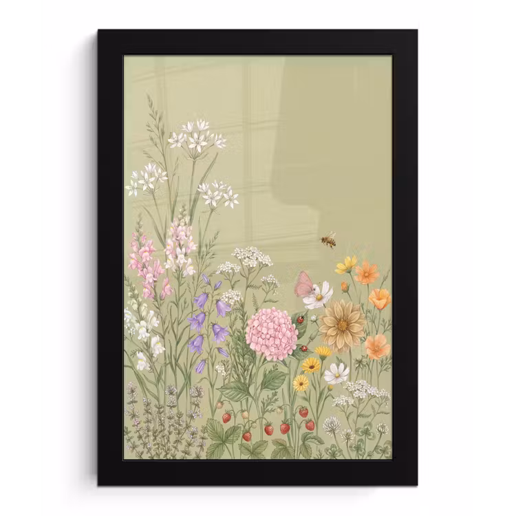 Botanisch - Bloemen - Kleurrijk fotolijst zwart zonder passe partout klein -3d