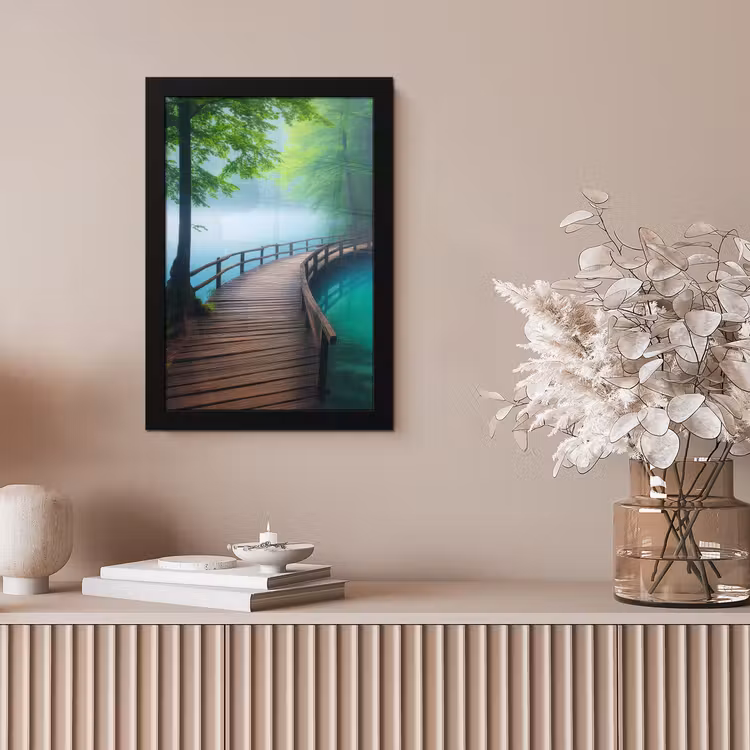 Brug - Water - Rivier - Bos fotolijst zwart zonder passe partout klein -sfeer5