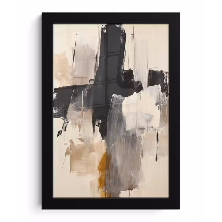 Penseelstreken - Ruw - Abstract - Beige fotolijst zwart zonder passe partout klein -3d