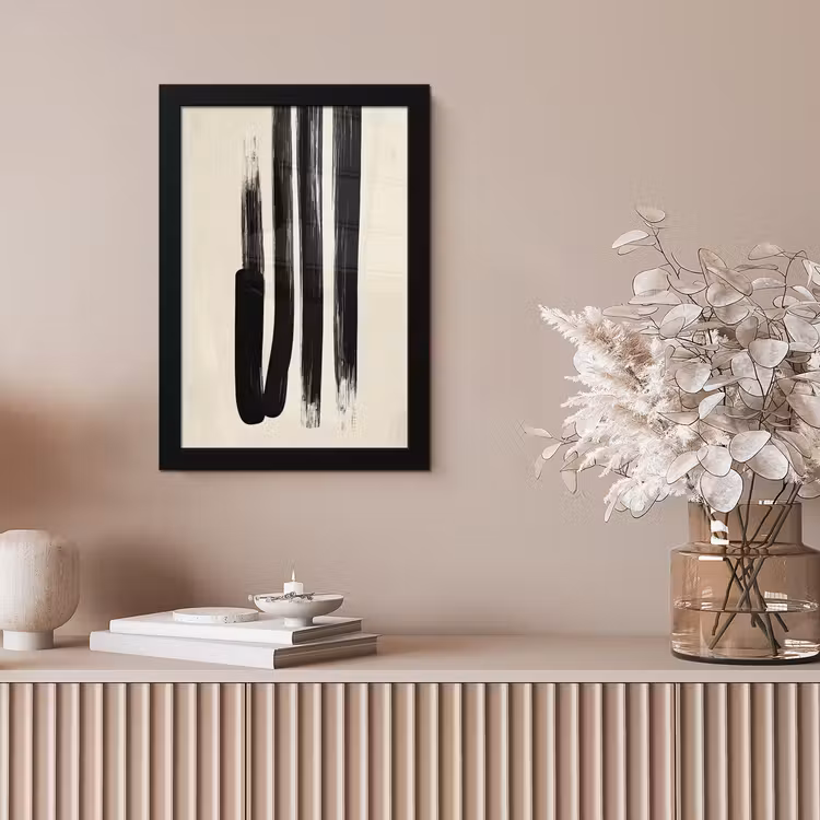 Penseelstreken - Verticaal - Zwart fotolijst zwart zonder passe partout klein -sfeer5