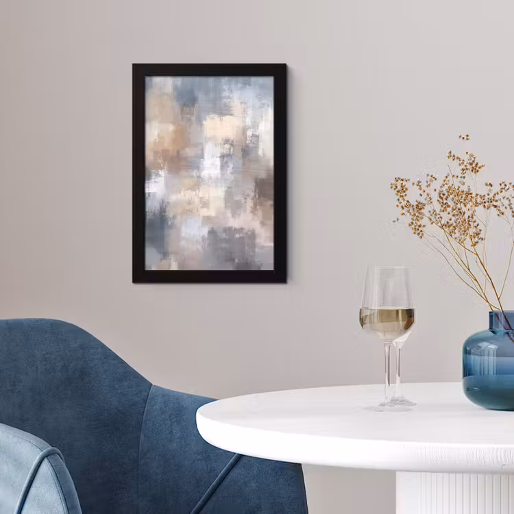 Penseelstreken - Schilderij - Beige fotolijst zwart zonder passe partout klein -sfeer4