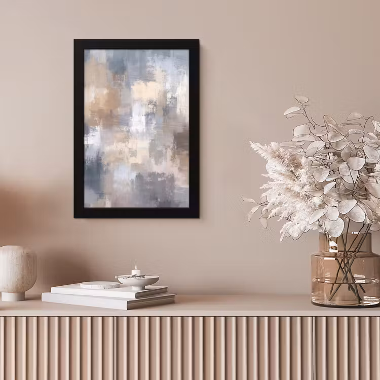 Penseelstreken - Schilderij - Beige fotolijst zwart zonder passe partout klein -sfeer5
