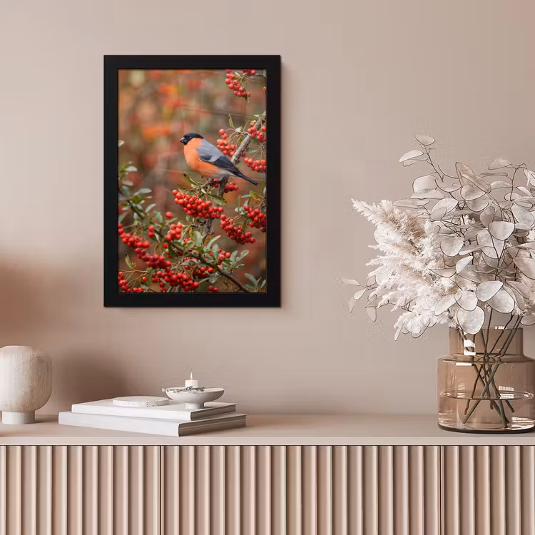 Goudvink - Bessen - Herfst - Natuur - Kleurrijk fotolijst zwart zonder passe partout klein -sfeer5