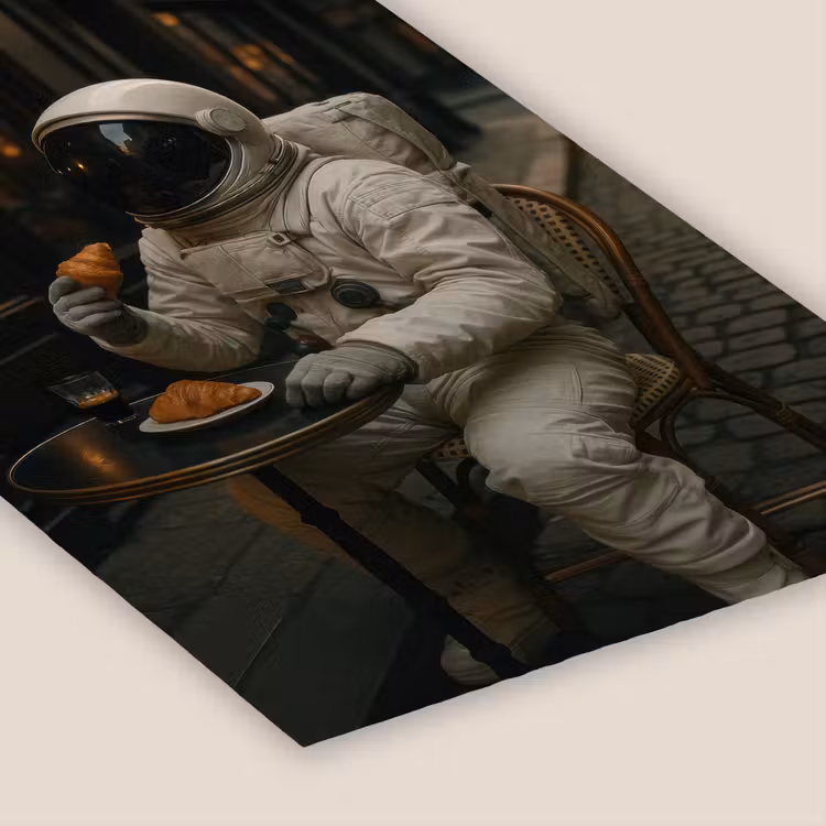 Café - Croissant - Koffie - Astronaut fotolijst zwart zonder passe partout klein -zsfeer6