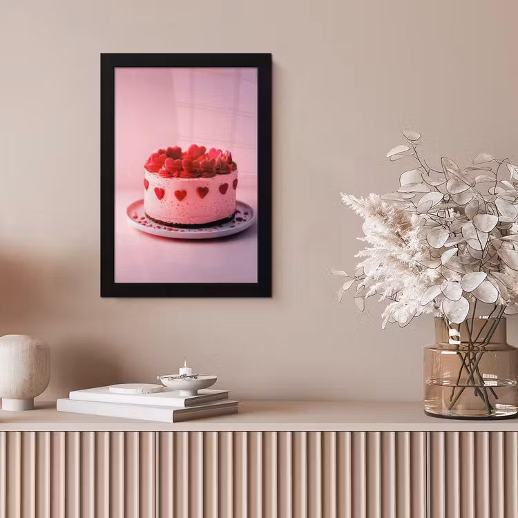Taart - Hart - Roze fotolijst zwart zonder passe partout klein -sfeer5