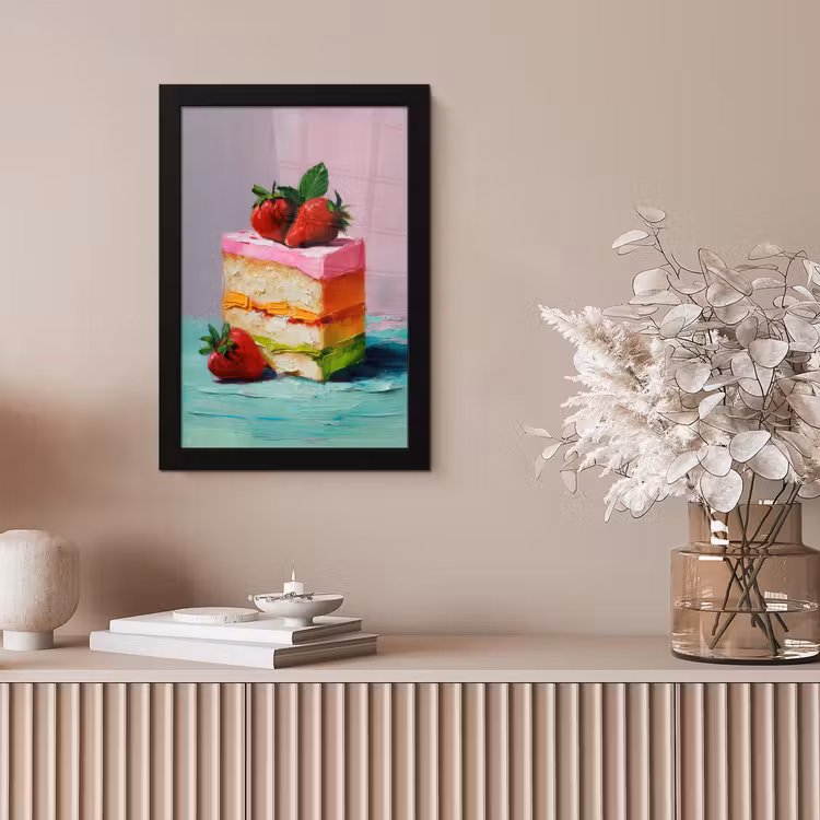 Taartje - Aardbeien - Glazuur - Kleurrijk fotolijst zwart zonder passe partout klein -sfeer5