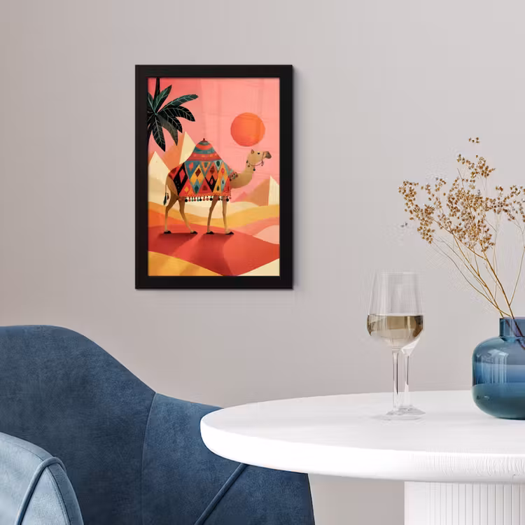 Kameel - Pyramides - Rode zon fotolijst zwart zonder passe partout klein -sfeer4