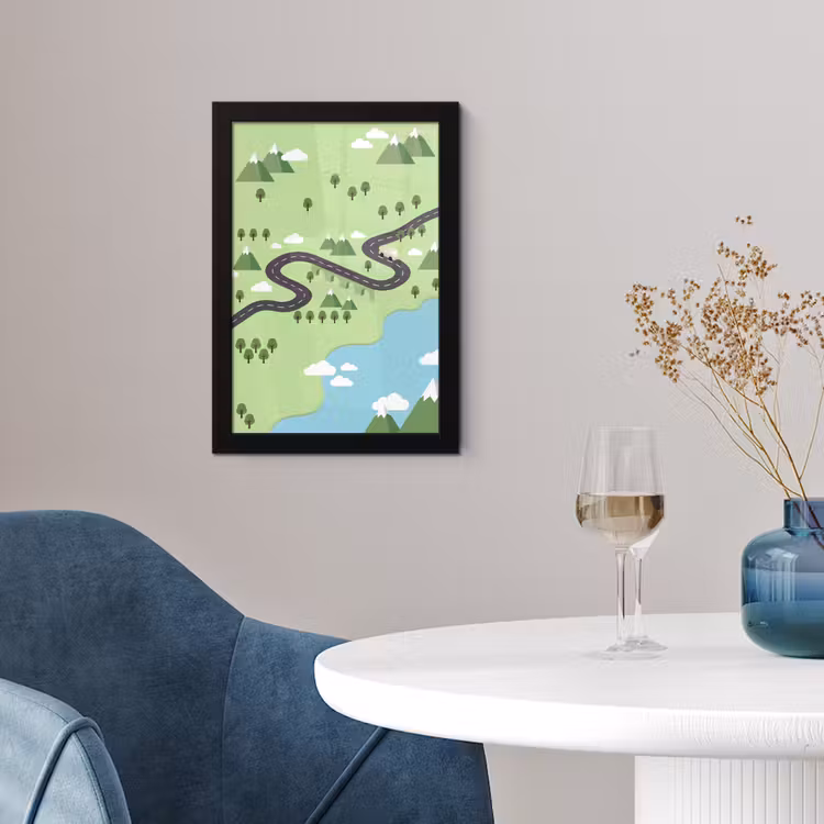 Auto - Bergweg - Natuur - Illustratie fotolijst zwart zonder passe partout klein -sfeer4