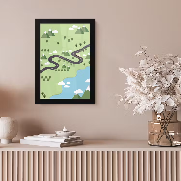Auto - Bergweg - Natuur - Illustratie fotolijst zwart zonder passe partout klein -sfeer5