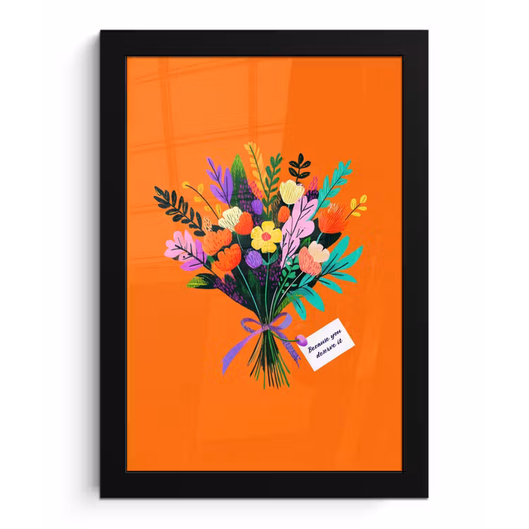 Kaartje - Boeket - Bloemen fotolijst zwart zonder passe partout klein -3d