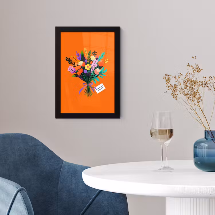 Kaartje - Boeket - Bloemen fotolijst zwart zonder passe partout klein -sfeer4