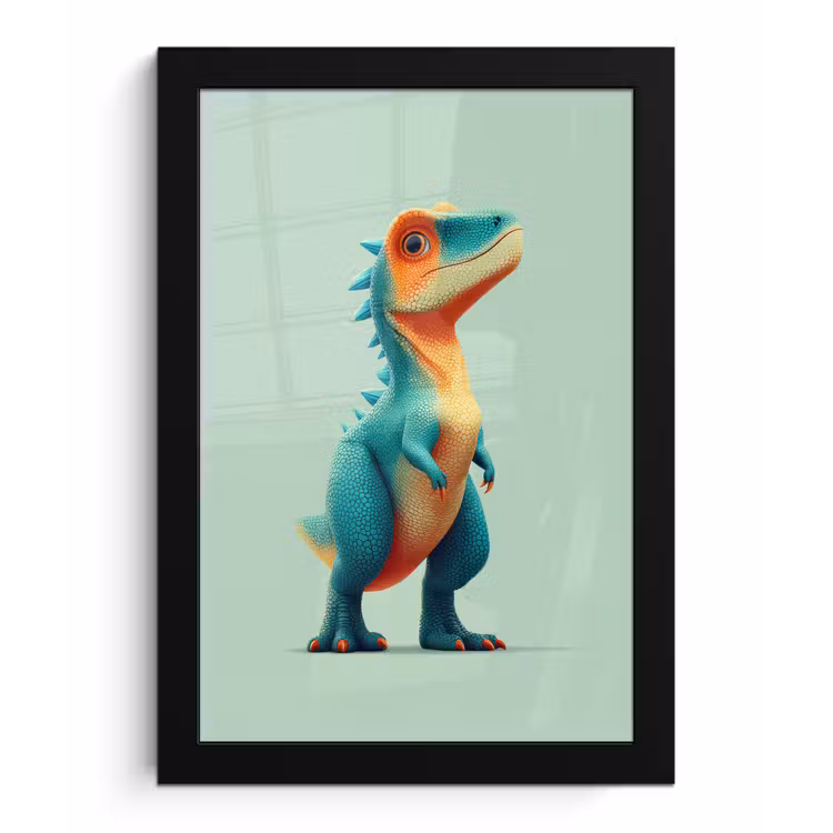 Cartoon - Dino - Oranje - Stekels fotolijst zwart zonder passe partout klein -3d
