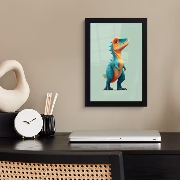 Cartoon - Dino - Oranje - Stekels fotolijst zwart zonder passe partout klein -sfeer1