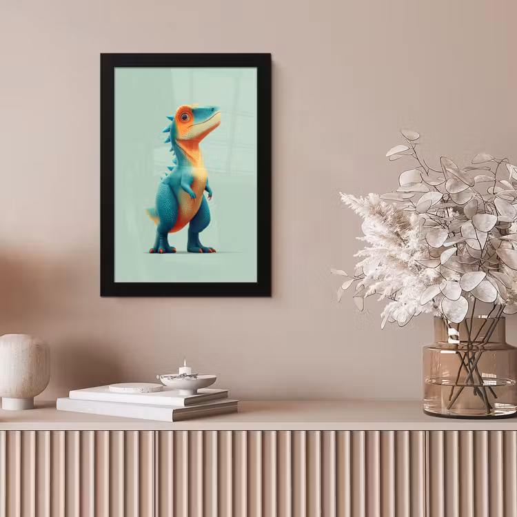 Cartoon - Dino - Oranje - Stekels fotolijst zwart zonder passe partout klein -sfeer5
