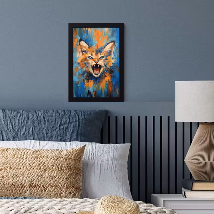 Kat - Kleurrijk - Oranje - Blauw fotolijst zwart zonder passe partout klein -sfeer3
