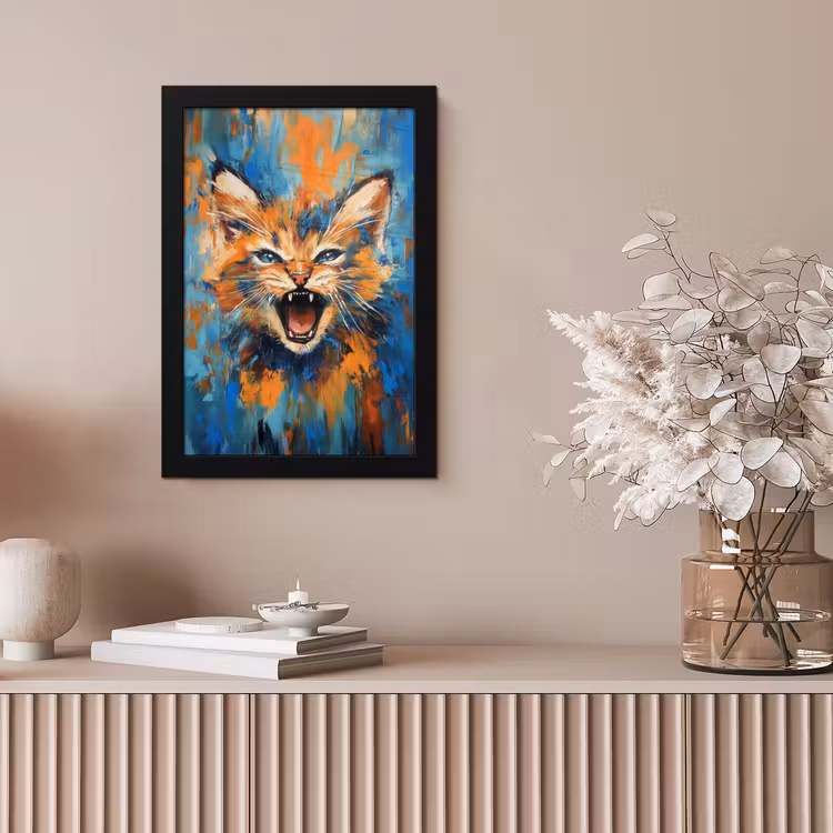 Kat - Kleurrijk - Oranje - Blauw fotolijst zwart zonder passe partout klein -sfeer5