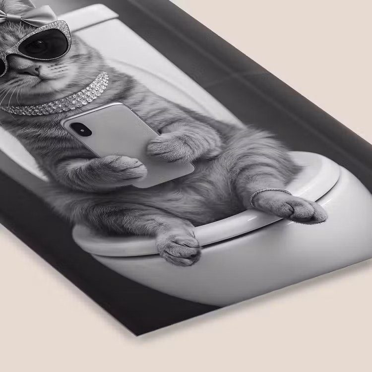 Kat - Telefoon - Toilet - Zwart - Wit fotolijst zwart zonder passe partout klein -zsfeer6