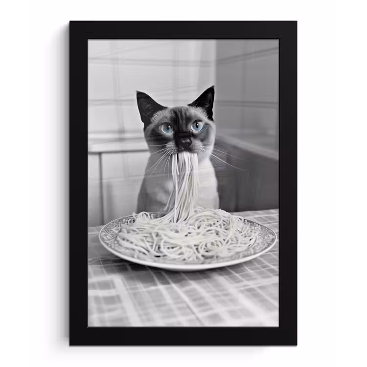 Kat - Siamees - Zwart Wit - Schattig - Dieren fotolijst zwart zonder passe partout klein -3d