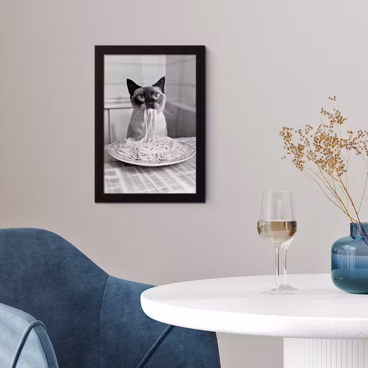 Kat - Siamees - Zwart Wit - Schattig - Dieren fotolijst zwart zonder passe partout klein -sfeer4