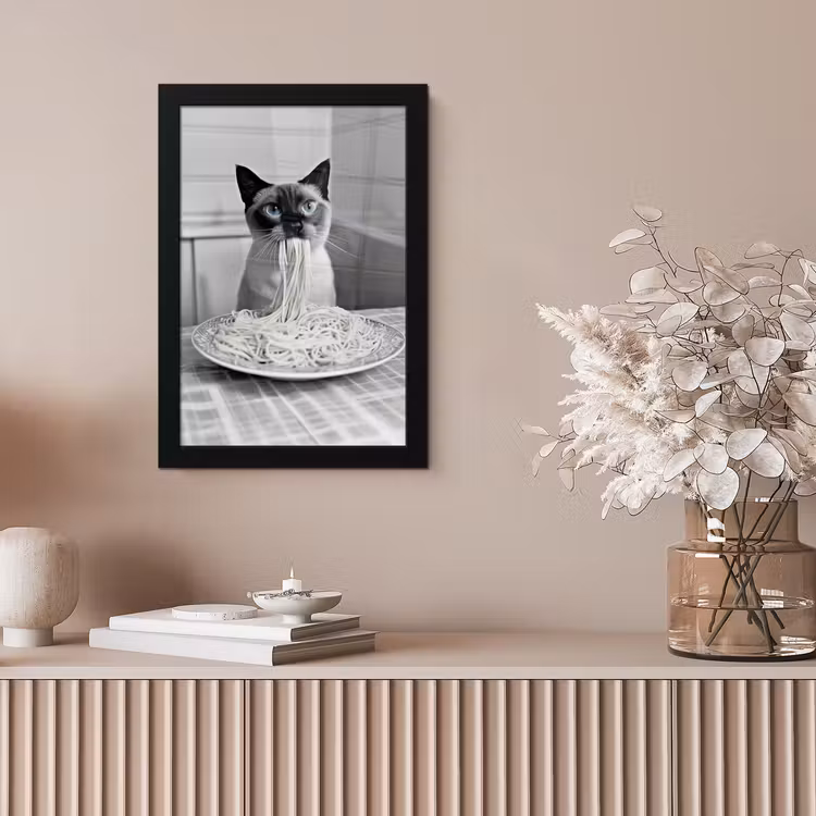 Kat - Siamees - Zwart Wit - Schattig - Dieren fotolijst zwart zonder passe partout klein -sfeer5