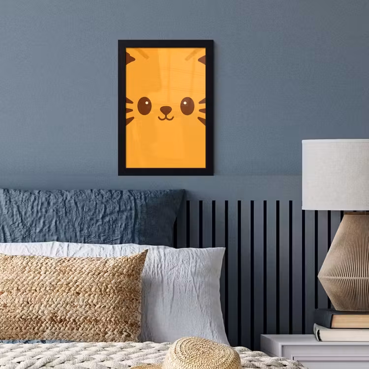Kat - Simplistisch - Oranje - Vrolijk fotolijst zwart zonder passe partout klein -sfeer3