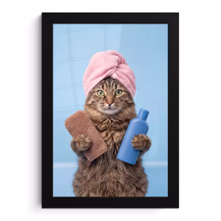 Kat - Handdoek - Washand - Zeep fotolijst zwart zonder passe partout klein -3d
