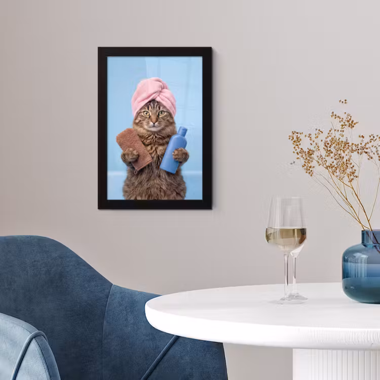 Kat - Handdoek - Washand - Zeep fotolijst zwart zonder passe partout klein -sfeer4