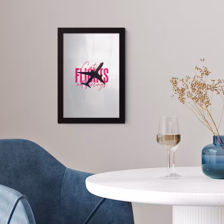Catch flights not feelings - Vliegtuig - Roze fotolijst zwart zonder passe partout klein -sfeer4