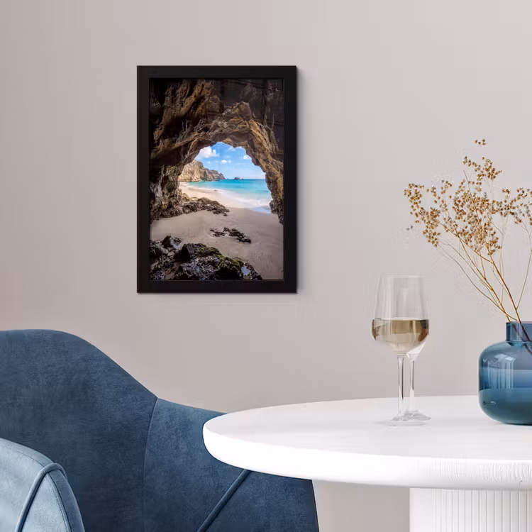 Grot - Strand - Zee - Blauw fotolijst zwart zonder passe partout klein -sfeer4