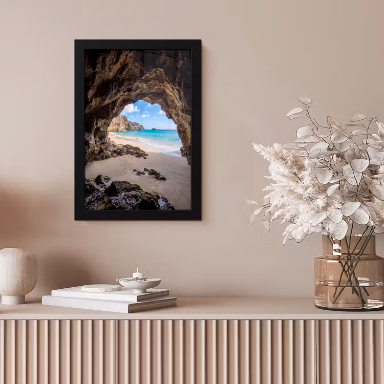 Grot - Strand - Zee - Blauw fotolijst zwart zonder passe partout klein -sfeer5