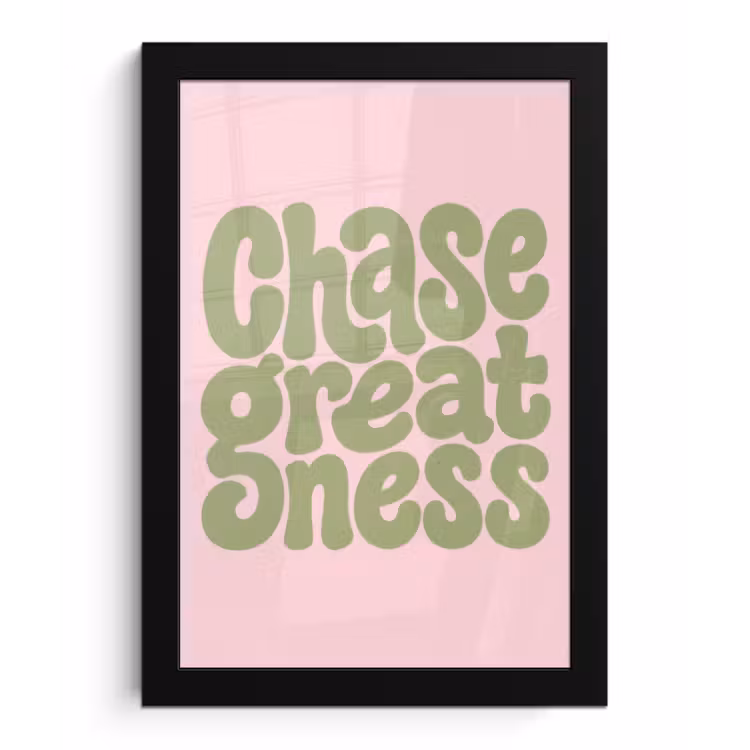 Chase greatness - Groen - Roze - Retro fotolijst zwart zonder passe partout klein -3d