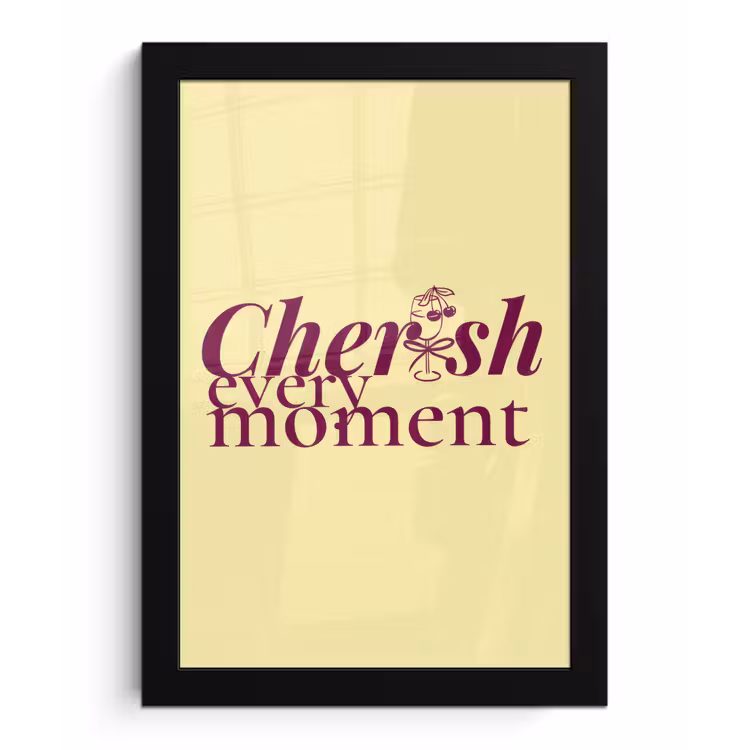 Cherish every moment - Cocktailglas - Geel fotolijst zwart zonder passe partout klein -3d
