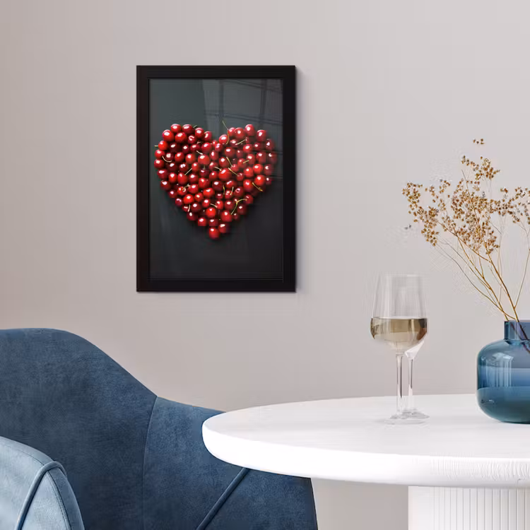 Kersen - Hart - Rood - Zwart fotolijst zwart zonder passe partout klein -sfeer4