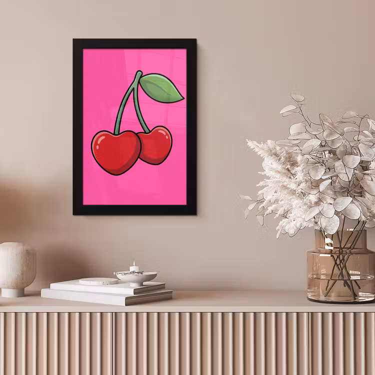 Kers - Roze - Fruit fotolijst zwart zonder passe partout klein -sfeer5