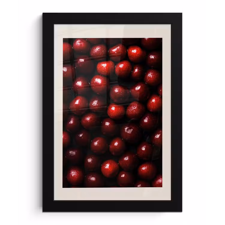 Kersen - Rood fotolijst zwart zonder passe partout klein -3d