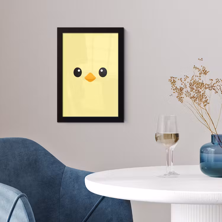 Kuiken - Vrolijk - Geel - Minimalistisch fotolijst zwart zonder passe partout klein -sfeer4