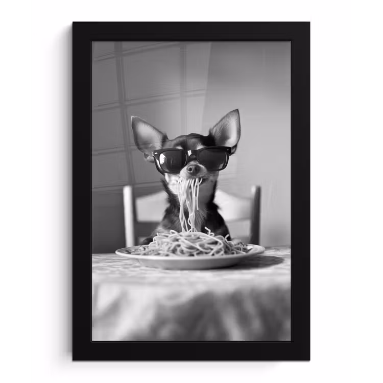 Chihuahua - Hond - Zonnebril - Humoristisch - Zwart - Wit - Spaghetti fotolijst zwart zonder passe partout klein -3d