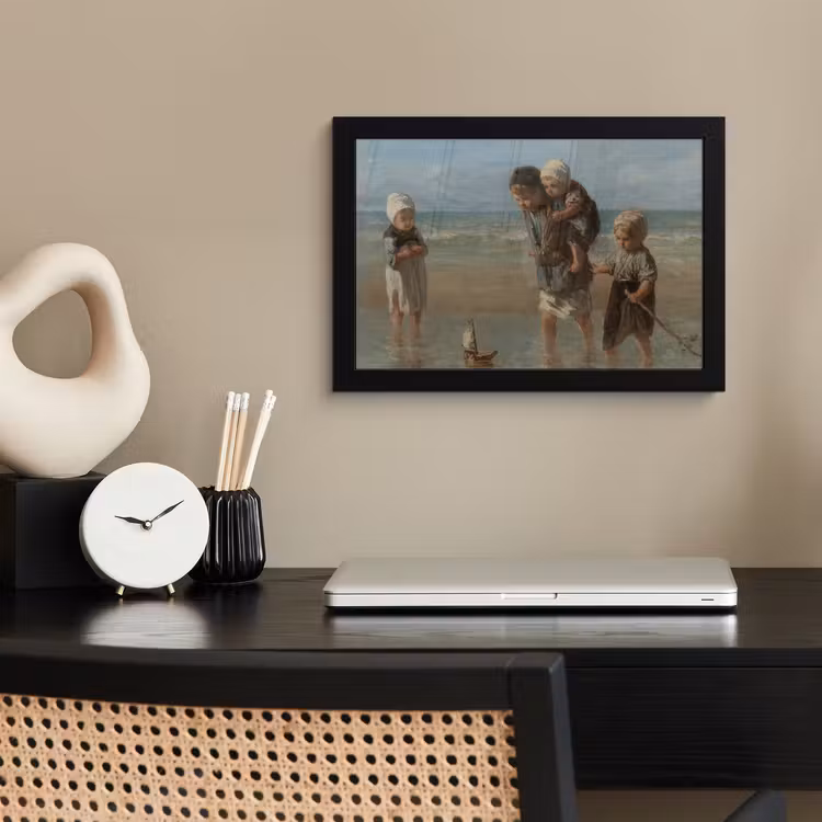 Kinderen der zee - Schilderij van Jozef Israëls fotolijst zwart zonder passe partout klein -sfeer1