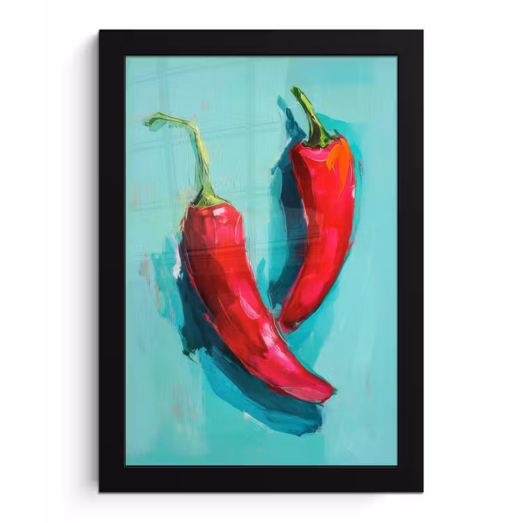Chilipepers - Geverfd - Rood fotolijst zwart zonder passe partout klein -3d