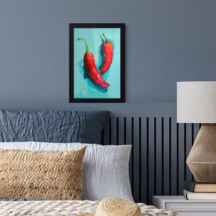 Chilipepers - Geverfd - Rood fotolijst zwart zonder passe partout klein -sfeer3