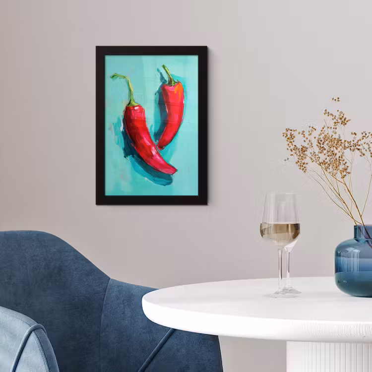 Chilipepers - Geverfd - Rood fotolijst zwart zonder passe partout klein -sfeer4