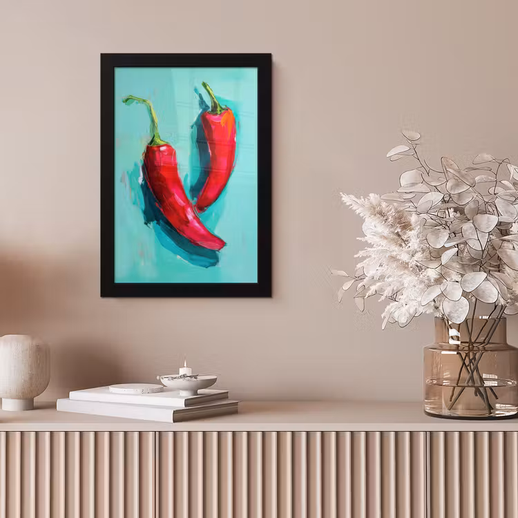 Chilipepers - Geverfd - Rood fotolijst zwart zonder passe partout klein -sfeer5