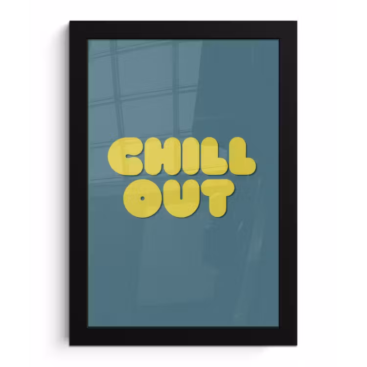 Chill out - Geel - Blauw fotolijst zwart zonder passe partout klein -3d