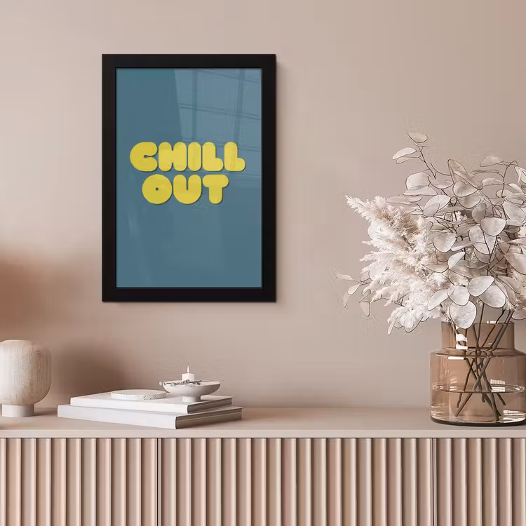 Chill out - Geel - Blauw fotolijst zwart zonder passe partout klein -sfeer5