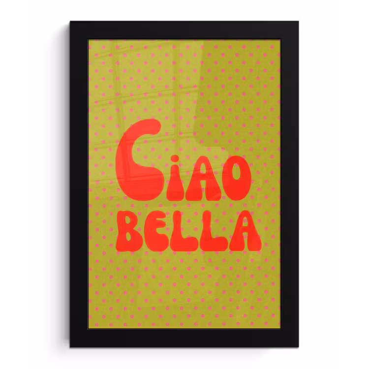 Ciao bella - Rood - Groen - Stippen fotolijst zwart zonder passe partout klein -3d