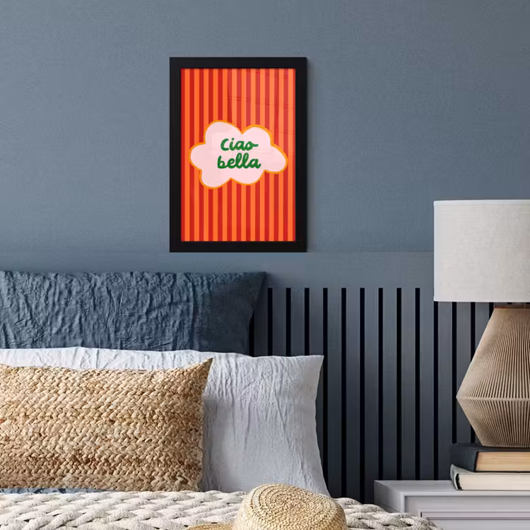 Ciao bella - Tekstwolk - Strepen - Oranje fotolijst zwart zonder passe partout klein -sfeer3