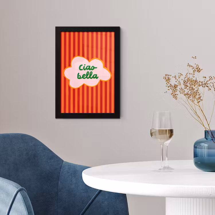 Ciao bella - Tekstwolk - Strepen - Oranje fotolijst zwart zonder passe partout klein -sfeer4