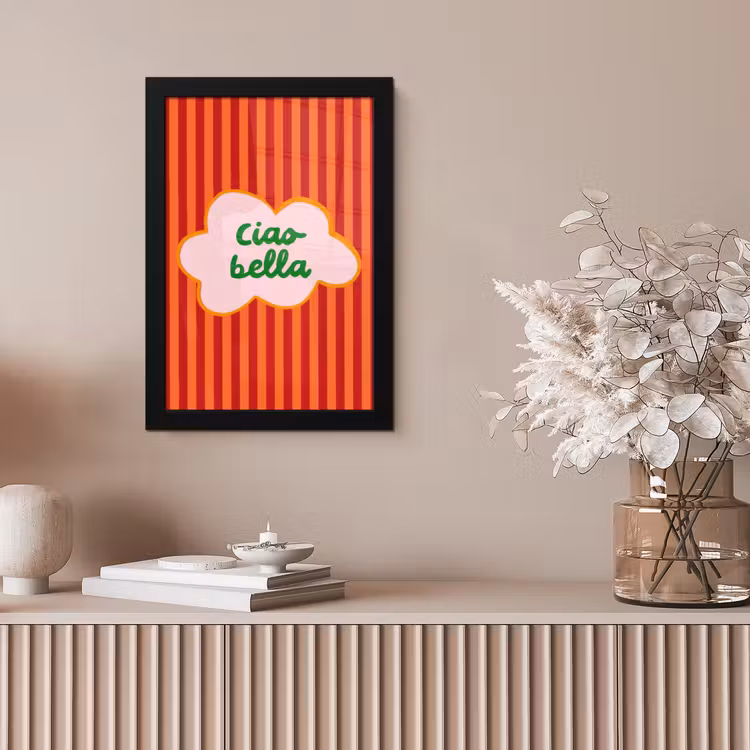 Ciao bella - Tekstwolk - Strepen - Oranje fotolijst zwart zonder passe partout klein -sfeer5