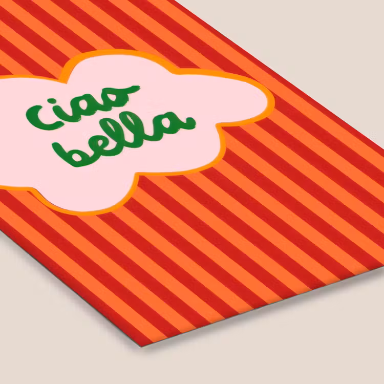 Ciao bella - Tekstwolk - Strepen - Oranje fotolijst zwart zonder passe partout klein -zsfeer6