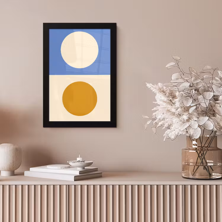 Cirkels - Symmetrisch - Wit - Blauw- Geel fotolijst zwart zonder passe partout klein -sfeer5